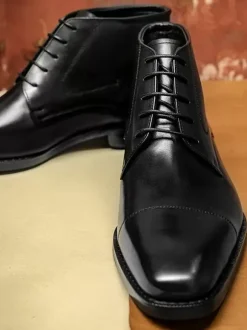 Men's Dress Boots Cowhide Classic Black Prom Wedding Short Ankle Boots