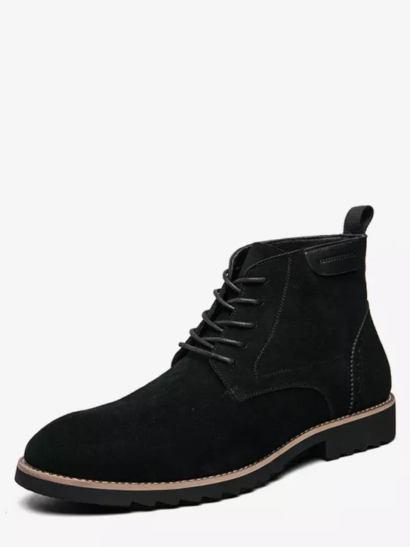 Mens Dress Boots Lace-Ups Suede Leather Non Slip Ankle Boots