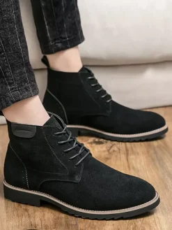 Mens Dress Boots Lace-Ups Suede Leather Non Slip Ankle Boots
