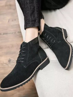 Mens Dress Boots Lace-Ups Suede Leather Non Slip Ankle Boots