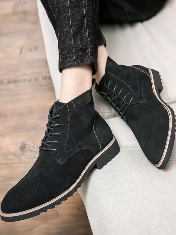Mens Dress Boots Lace-Ups Suede Leather Non Slip Ankle Boots