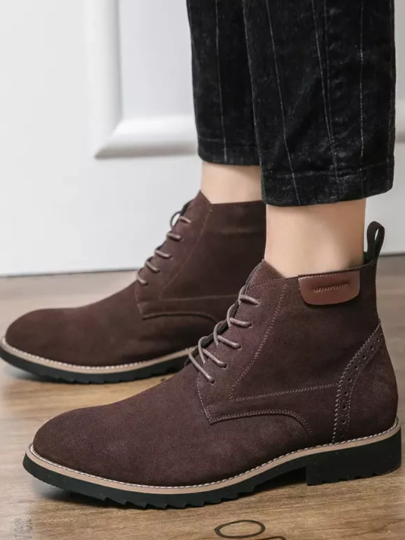 Mens Dress Boots Lace-Ups Suede Leather Non Slip Ankle Boots