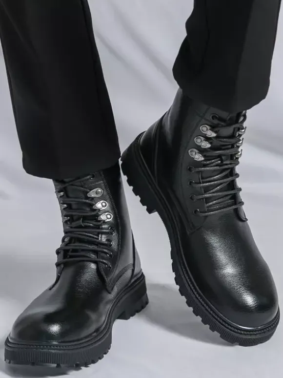 Mens Dress Boots Round-Toe Chunky Sole Lace-Up Formal Footwear