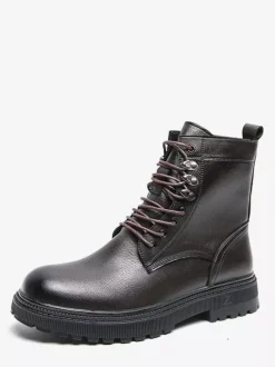 Mens Dress Boots Round-Toe Chunky Sole Lace-Up Formal Footwear