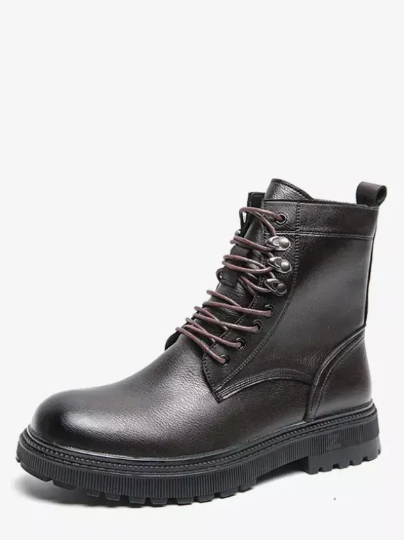 Mens Dress Boots Round-Toe Chunky Sole Lace-Up Formal Footwear