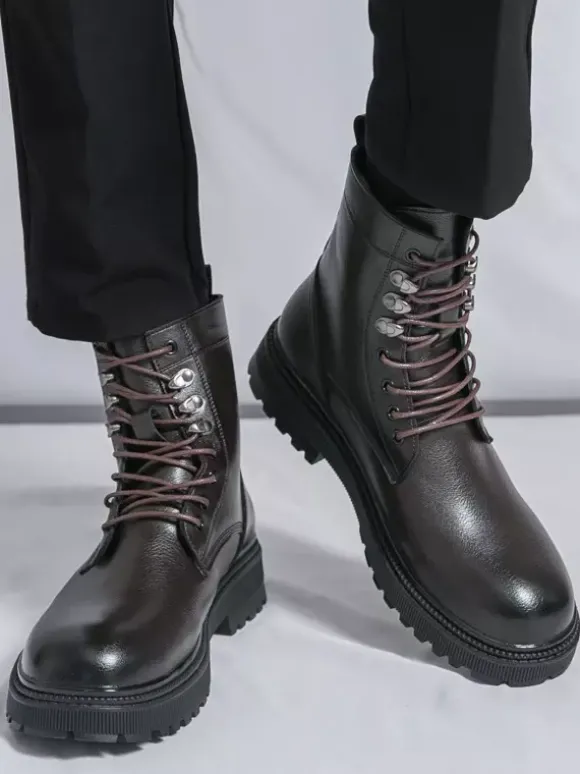 Mens Dress Boots Round-Toe Chunky Sole Lace-Up Formal Footwear