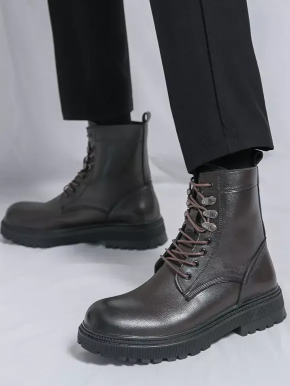 Mens Dress Boots Round-Toe Chunky Sole Lace-Up Formal Footwear