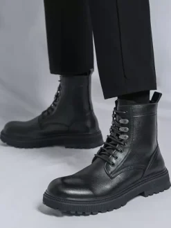 Mens Dress Boots Round-Toe Chunky Sole Lace-Up Formal Footwear