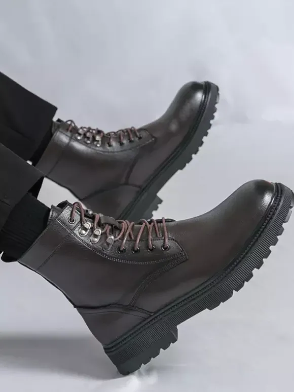 Mens Dress Boots Round-Toe Chunky Sole Lace-Up Formal Footwear