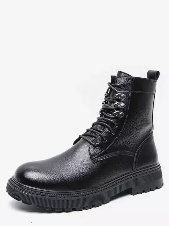 Mens Dress Boots Round-Toe Chunky Sole Lace-Up Formal Footwear