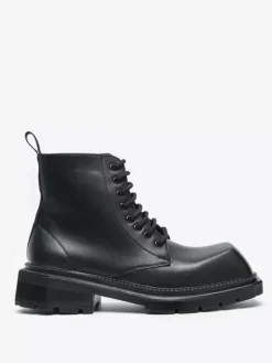 Mens Dress Boots Square-Toe Chunky Sole Lace-Up Boots In Pale Yellow