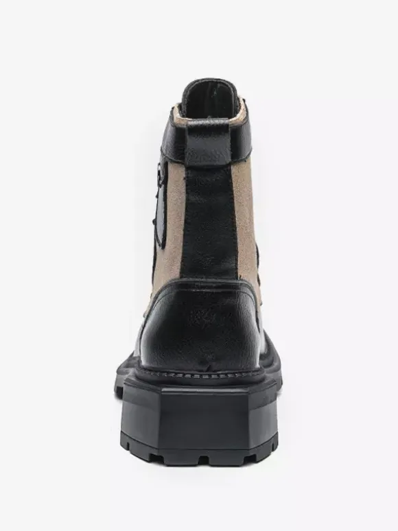 Mens Dress Boots Square-Toe Chunky Sole Lace-Up Leather Boots