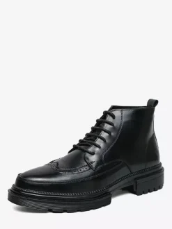 Mens Dress Boots Wingtip Derby Boots - Round Toe Chunky Sole Ankle Boots