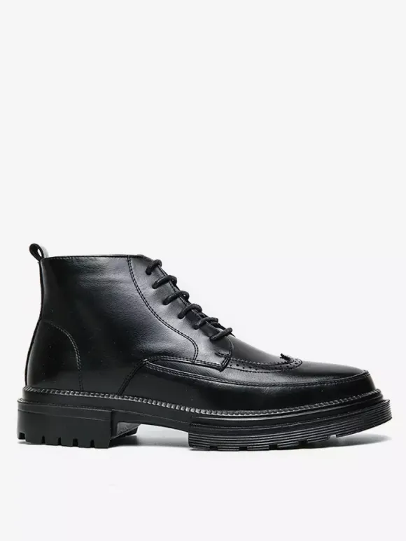 Mens Dress Boots Wingtip Derby Boots - Round Toe Chunky Sole Ankle Boots