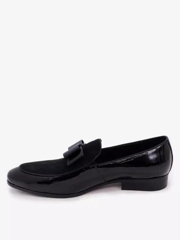 Men's Dress Loafers Genuiue Leather Round Toe Patchwork Bow Slip On Prom Shoes
