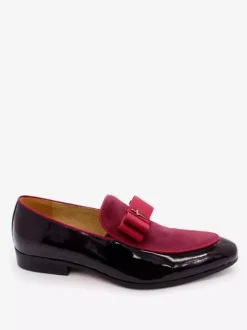 Men's Dress Loafers Genuiue Leather Round Toe Patchwork Bow Slip On Prom Shoes