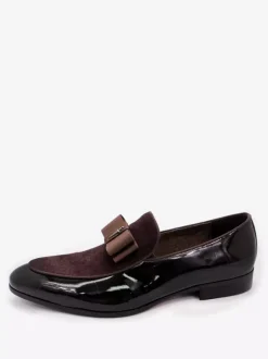 Men's Dress Loafers Genuiue Leather Round Toe Patchwork Bow Slip On Prom Shoes