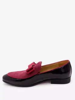 Men's Dress Loafers Genuiue Leather Round Toe Patchwork Bow Slip On Prom Shoes