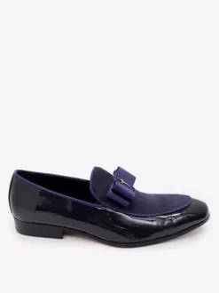 Men's Dress Loafers Genuiue Leather Round Toe Patchwork Bow Slip On Prom Shoes