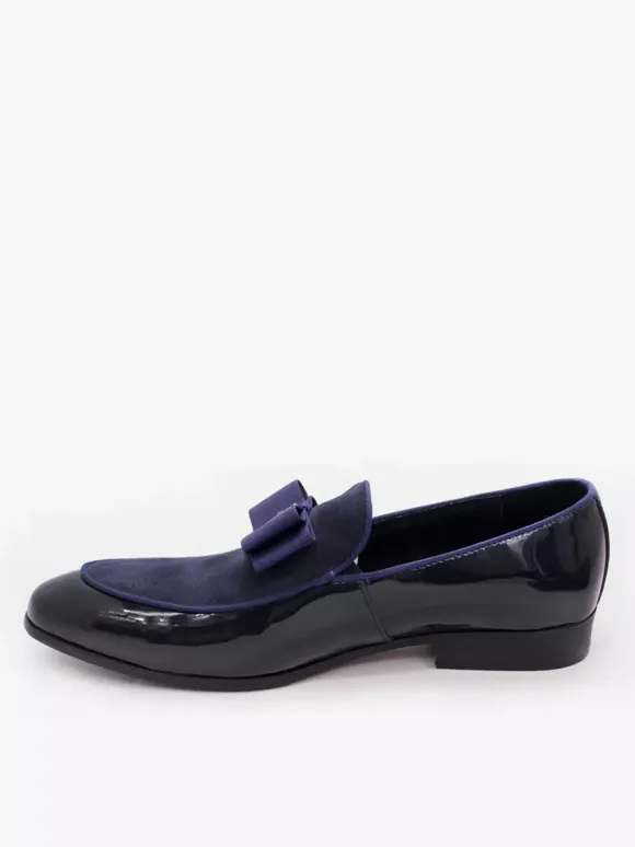 Men's Dress Loafers Genuiue Leather Round Toe Patchwork Bow Slip On Prom Shoes