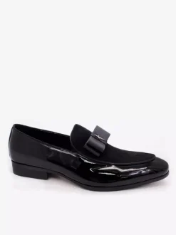 Men's Dress Loafers Genuiue Leather Round Toe Patchwork Bow Slip On Prom Shoes
