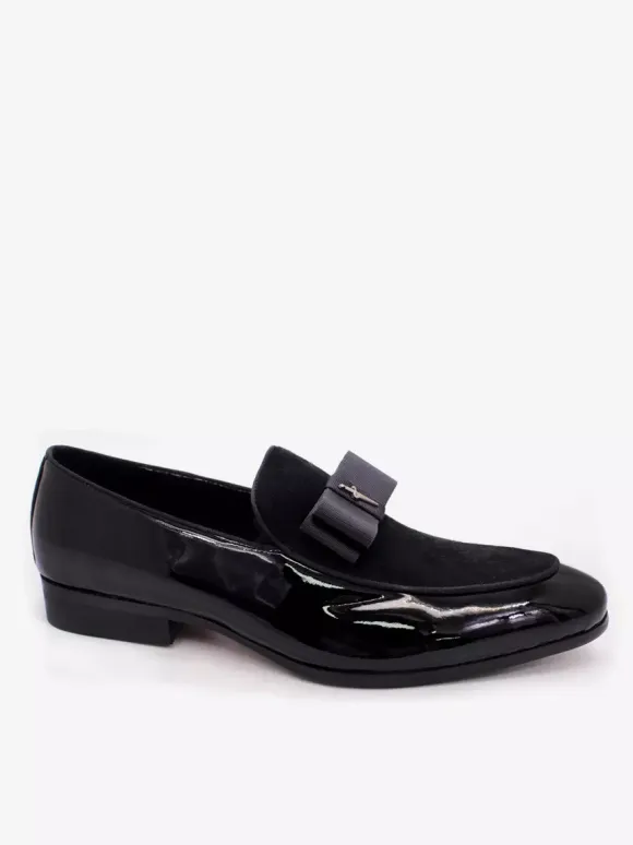 Men's Dress Loafers Genuiue Leather Round Toe Patchwork Bow Slip On Prom Shoes