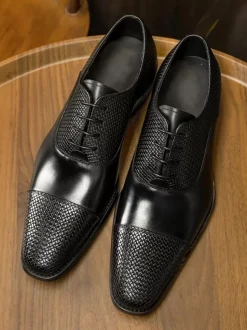 Men's Dress Oxford Shoes Brown Lace Up Prom Wedding Shoes