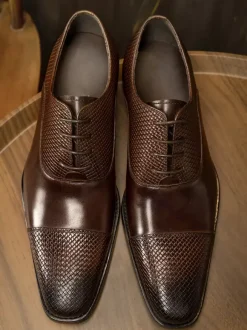 Men's Dress Oxford Shoes Brown Lace Up Prom Wedding Shoes