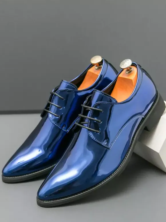Men's Dress Shoes Blue Pointed Toe Lace Up Shoes