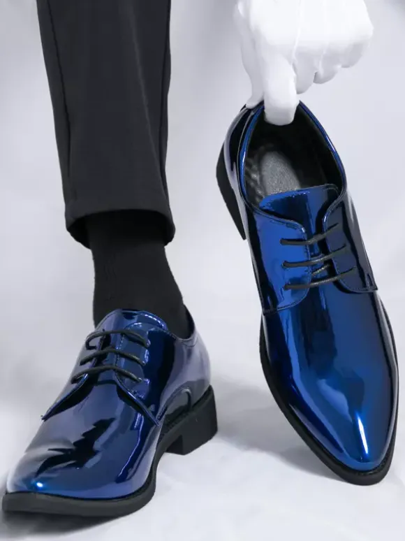 Men's Dress Shoes Blue Pointed Toe Lace Up Shoes