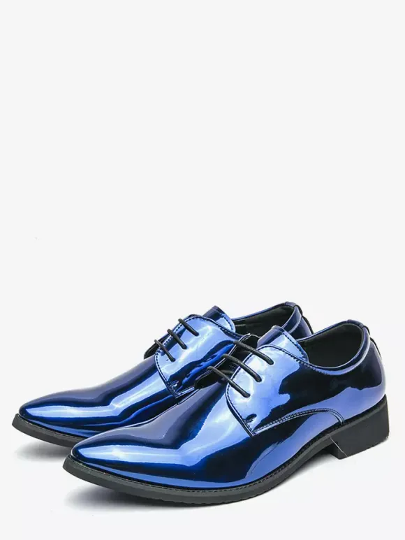 Men's Dress Shoes Blue Pointed Toe Lace Up Shoes