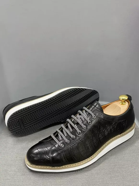 Mens Dress Shoes Crocodile Pattern Lace Up Handmade Genuine Leather Shoes