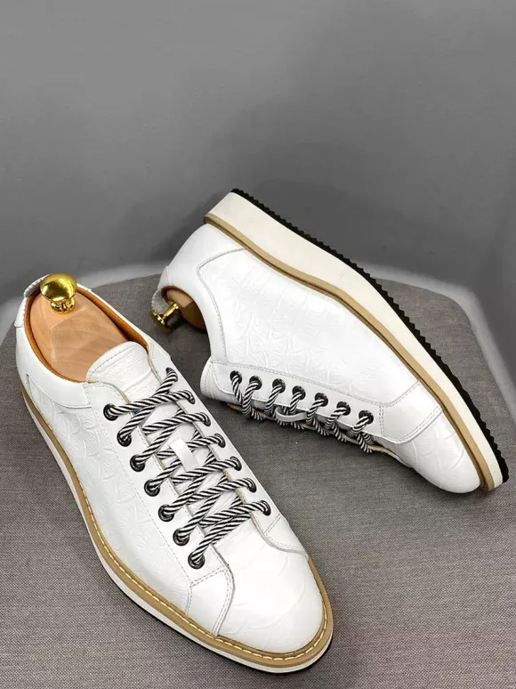 Mens Dress Shoes Crocodile Pattern Lace Up Handmade Genuine Leather Shoes