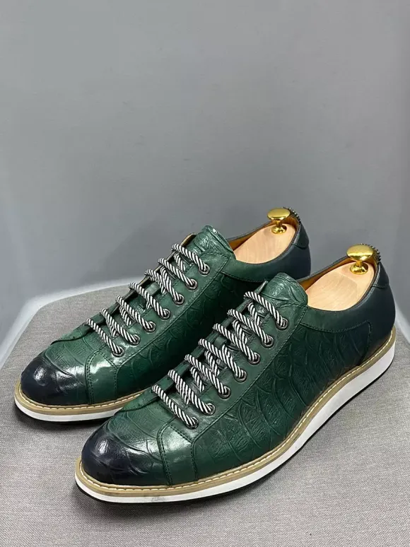 Mens Dress Shoes Crocodile Pattern Lace Up Handmade Genuine Leather Shoes