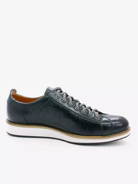 Mens Dress Shoes Crocodile Pattern Lace Up Handmade Genuine Leather Shoes