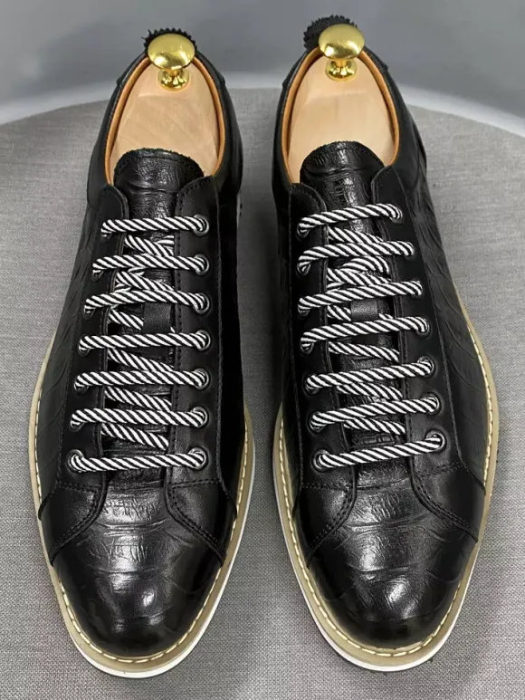 Mens Dress Shoes Crocodile Pattern Lace Up Handmade Genuine Leather Shoes