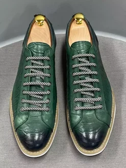 Mens Dress Shoes Crocodile Pattern Lace Up Handmade Genuine Leather Shoes