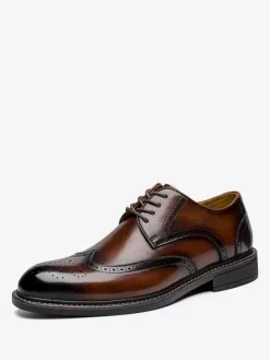 Men's Dress Shoes Fashion Square Toe Leather Brouges Prom Wedding Shoes