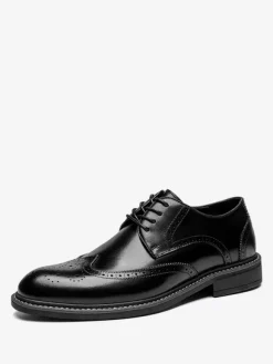 Men's Dress Shoes Fashion Square Toe Leather Brouges Prom Wedding Shoes