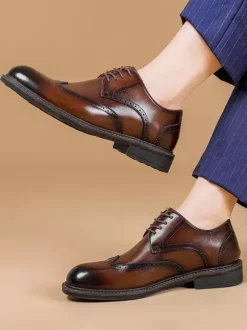 Men's Dress Shoes Fashion Square Toe Leather Brouges Prom Wedding Shoes