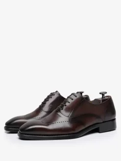 Men's Dress Shoes Fashion Round Toe Leather Brogue Derby Formal Wedding Shoes