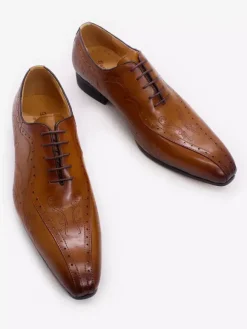 Mens Dress Shoes Lace Up Brogue Genuine Leather Oxfords