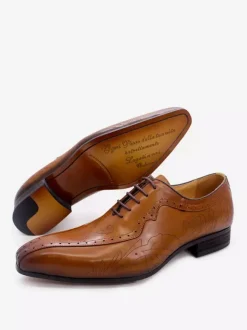 Mens Dress Shoes Lace Up Brogue Genuine Leather Oxfords