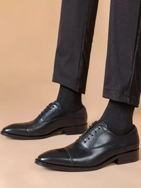 Mens Dress Shoes Leather Pointed Toe Formal Derbies Shoes Suitable For Office And Prom
