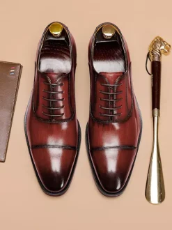 Mens Dress Shoes Leather Pointed Toe Formal Derbies Shoes Suitable For Office And Prom