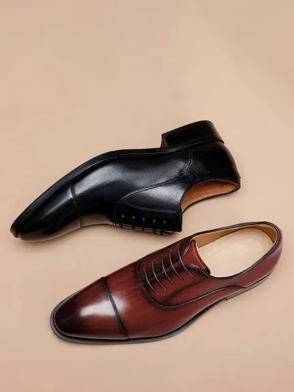 Mens Dress Shoes Leather Pointed Toe Formal Derbies Shoes Suitable For Office And Prom