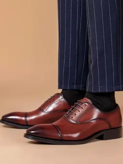 Mens Dress Shoes Leather Pointed Toe Formal Derbies Shoes Suitable For Office And Prom