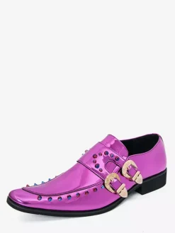 Men's Dress Shoes Metallic Square Toe Beaded Buckle Detail Shoes