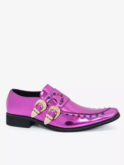 Men's Dress Shoes Metallic Square Toe Beaded Buckle Detail Shoes