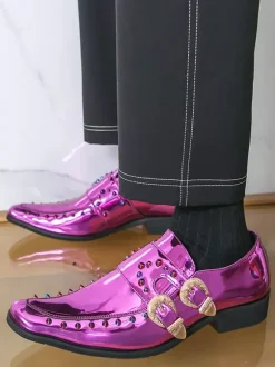 Men's Dress Shoes Metallic Square Toe Beaded Buckle Detail Shoes